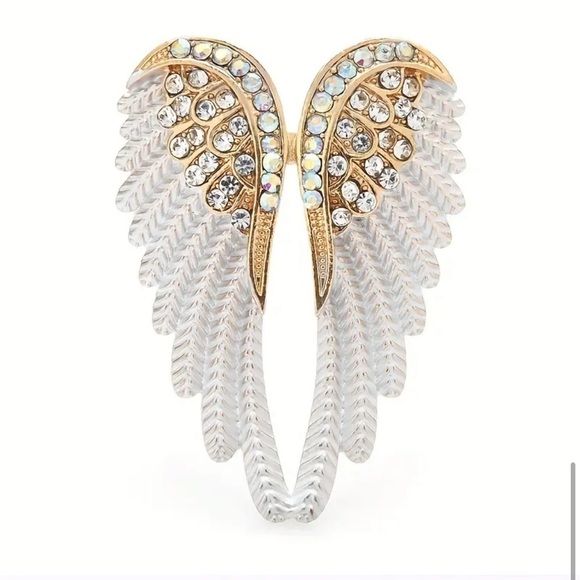 3/$25 Angel Wing Pin Badge Brooch Metal Enamel Rhinestone Sparkly White Wings - Picture 1 of 6